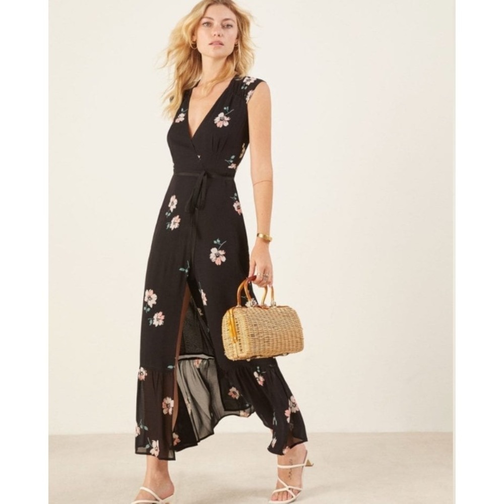 NWT Reformation haven floral printed black dress